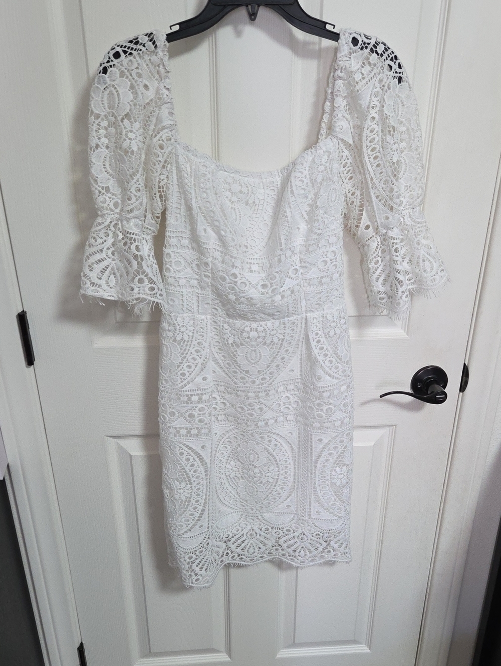 White Lace Square-Neck Women’s Dress